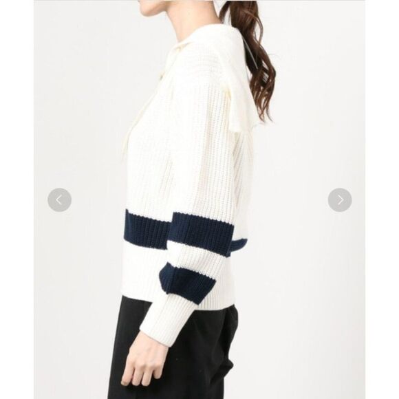 Polo Ralph Lauren O Lace Up Striped Knit Sweater in Cream and Navy Women's Large - Picture 3 of 10